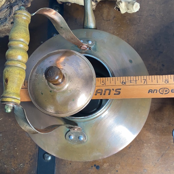 . Vintage Copper Tea Kettle Pot with Wood Handle - Picture 7 of 7